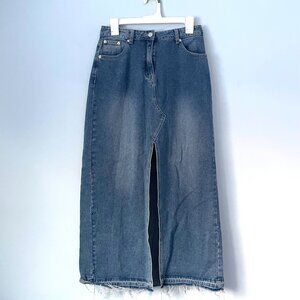 Denim Washed High Waist Split Skirt